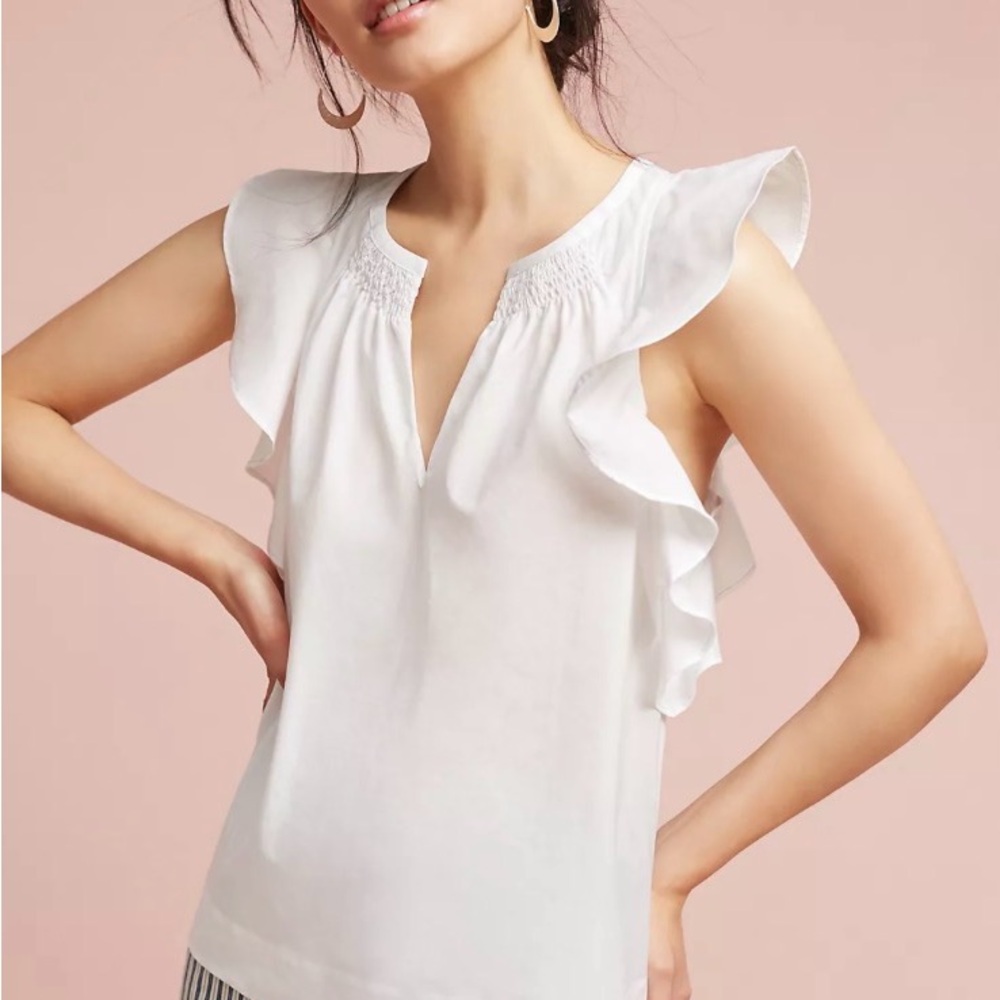 HD in Paris Anthropology Ruffle Tank Top White  Size 0 Like New